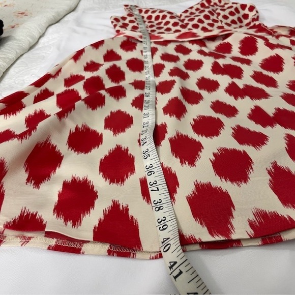 Donna Karan Size 10 Sleeveless Flared Dress Red White Ikat Print‎ Lined Upper - Picture 13 of 13